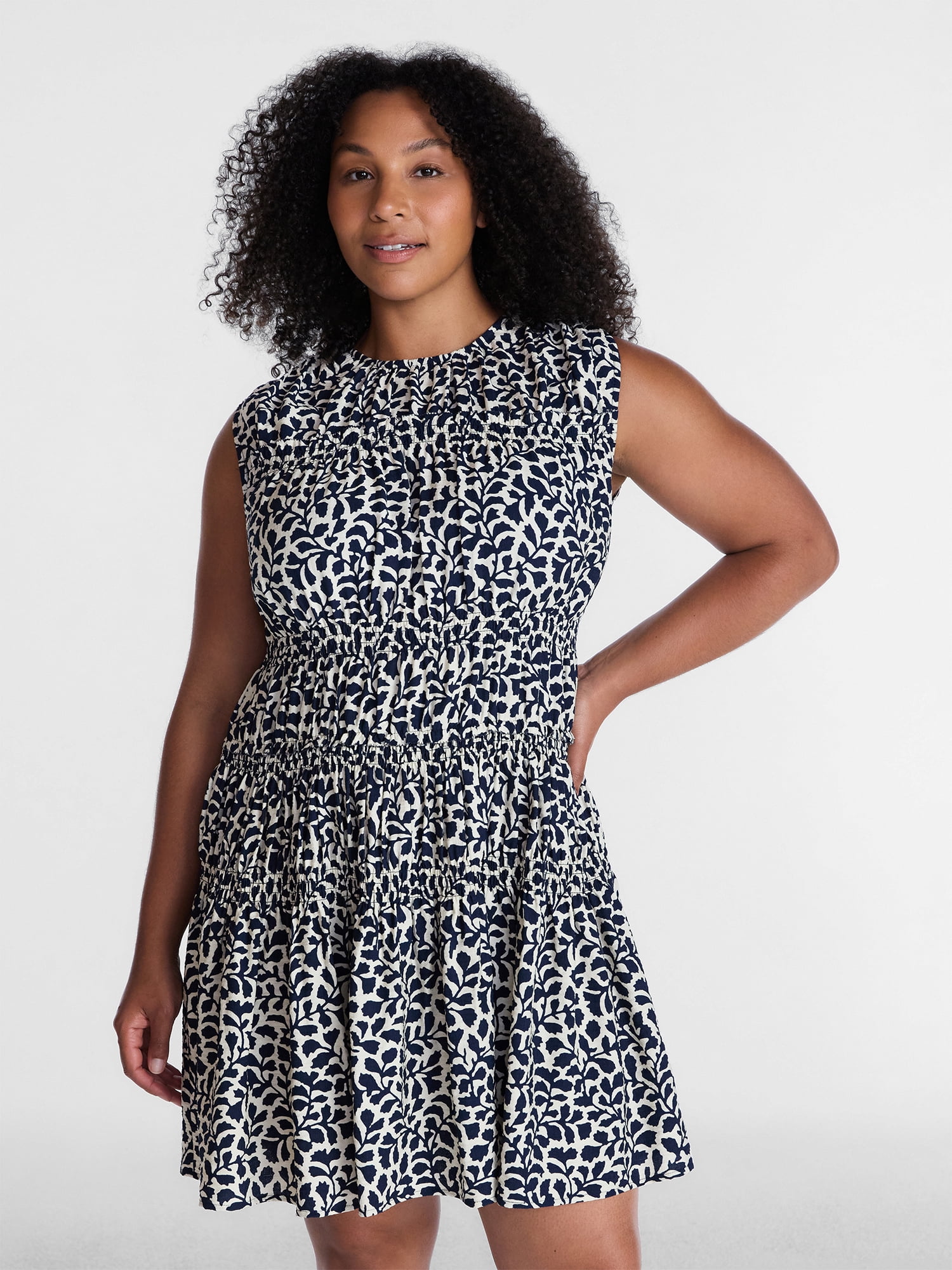 Time and Tru Women's Smocked Sleeveless Mini Dress, Sizes XS-XXXL