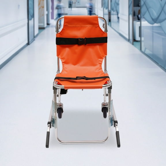 Miumaeov EMS Stair Chair Patient Transfer Chair Medical Emergency Evacuation 2 Wheel Lifting Climbing Wheelchair Foldable Orange