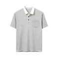thumbnail image 4 of Kalauyu Mens Striped Knit Tops Summer Cotton Blend Short Sleeve T Shirts Loose Turn Down Collar with Pocket Button Daily Casual Shirts, 4 of 5