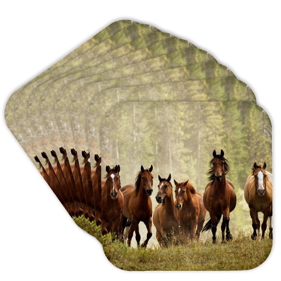3drose, Horses Cresting Small Hill During Roundup, Montana - Us27 Aje0036 - Adam Jones, Set of 8 Coasters - Cork