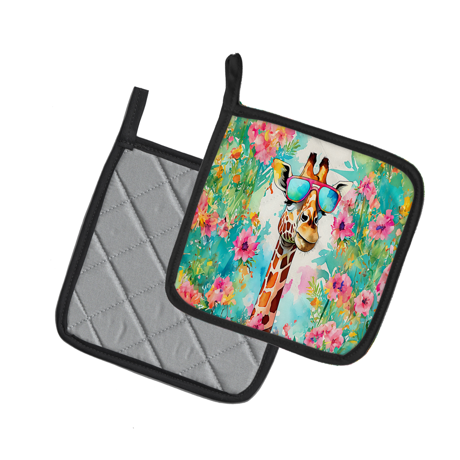 Hippie Animal Giraffe Pair of Pot Holders 7.5 in x 7.5 in