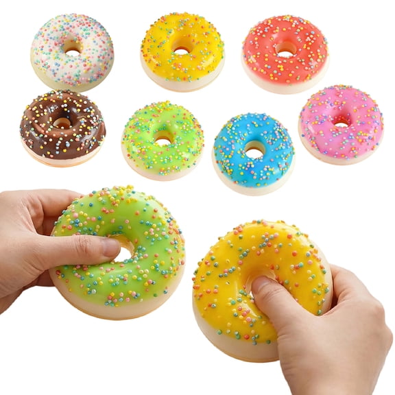 7 Pcs Fake Donuts, 2.56 inches Artificial Stress Relief Donuts Foam Squeeze ,7 Colors Fake Doughnut Model for Donut Party Favors Birthday Party Shop Decoration