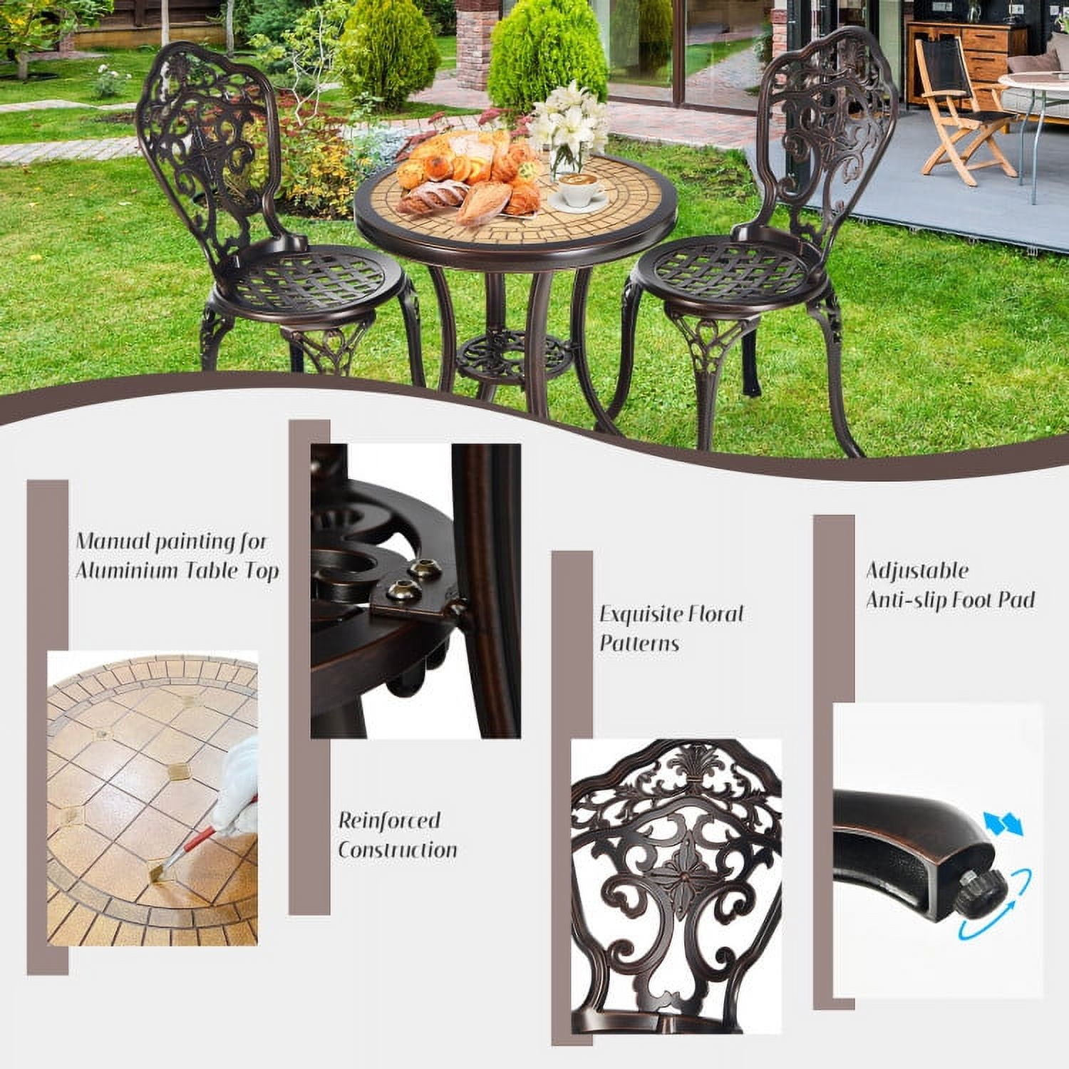 Aimee Lii 3 Pieces Patio Bistro Furniture Set, Patio Conversation Sets for Backyard and Poolside, Copper