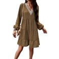 thumbnail image 1 of ZAXARRA Robe d'Été Rétro Imprimé Manches Longues V-Cou Taille Haute Mini-Robe avec Poches, 1 of 5