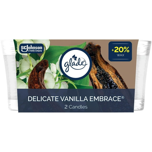 Glade® Scented Jar Candle Air Freshener, Delicate Vanilla Embrace, 2pk