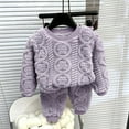 thumbnail image 2 of Wyobmus Toddler Girl Fall/Winter Fleece Lined Pajama Set Long Sleeve Round Neck Sweater Pullover Tops Warm Pants Set Girl Clothes Purple*, 2 of 3