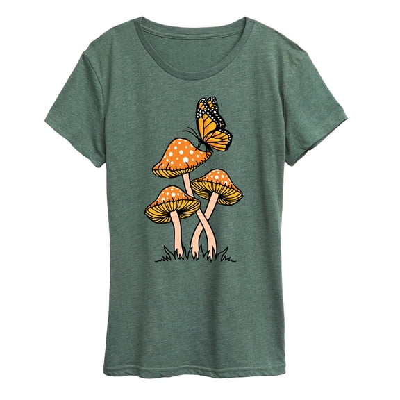 Instant Message - Mushrooms With Butterfly - Women's Short Sleeve Graphic T-Shirt
