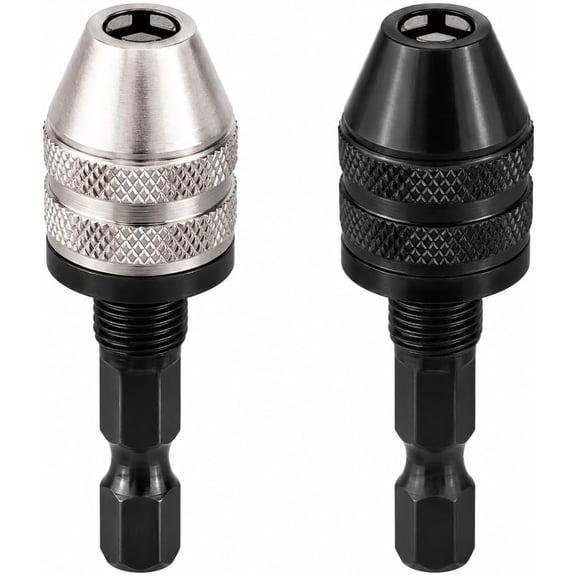 2 Pack Keyless Drill Chuck Adapters with 1/4 Inch Hex Shanks, Black and Silver Quick Change Three-Jaw Chuck Converters for Drills and Screwdrivers
