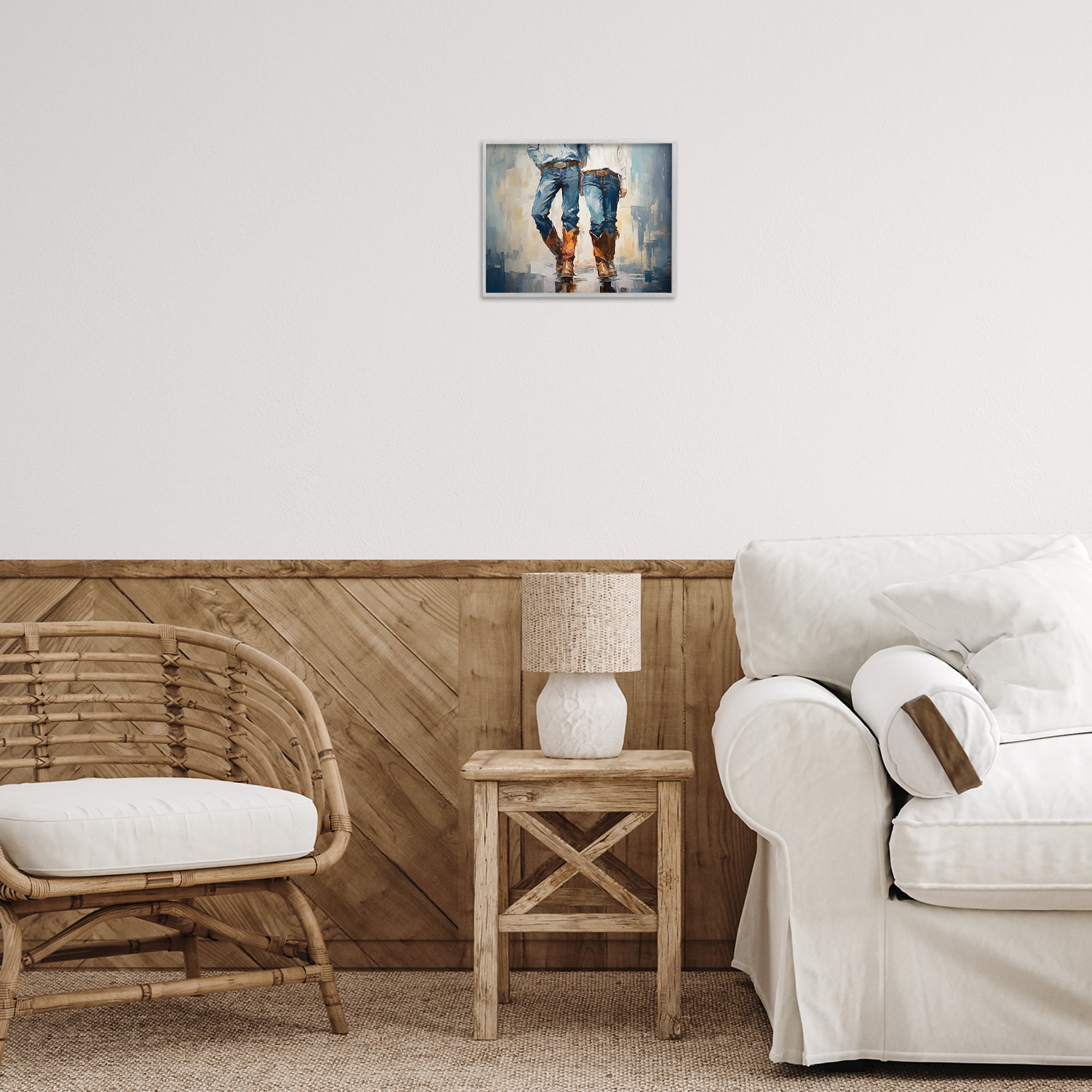 Stupell Industries Cowboy & Cowgirl Couple Novelty Painting Gray Framed Art Print Wall Art, 14 x 11