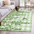 thumbnail image 3 of Area Rug for Living Room, Spring Plants Non-Slip Indoor Large Carpet for Bedroom/Dining Room, Watercolor Birds Leaves Flowers Green Plaid Washable Low-Profile Rectangle Floor Runner Rugs - 4 x 6 Ft, 3 of 7