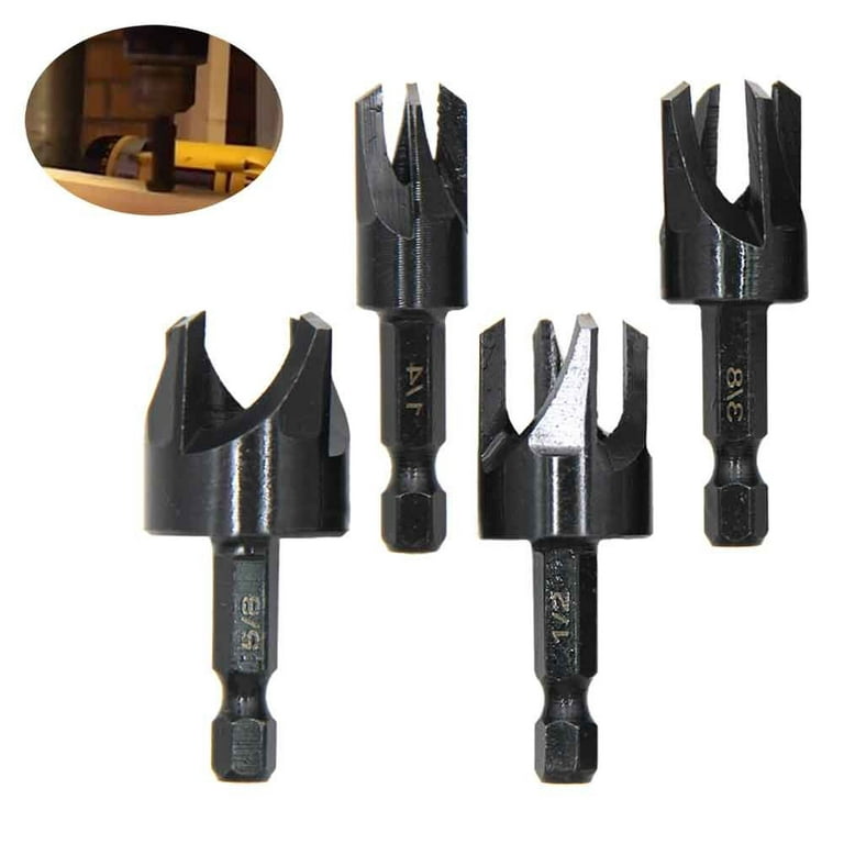 4 Pcs Wood Plug Hole Cutter Drill Bit Set Kit Tenon Dowel Cutter Maker  Shank Suiatble for Making 8/10/12/15MM Wood Dowel Pins