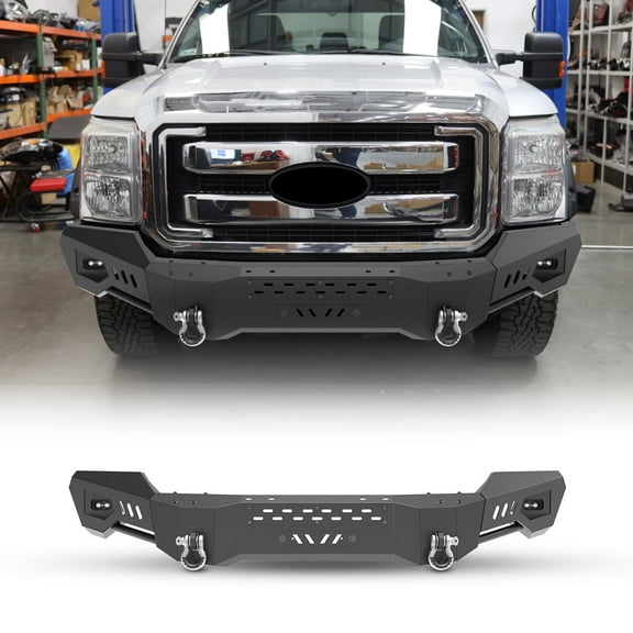 Front Bumper for Ford F-250/F-350 2011-2016 with Side Wings(B),Heavy Duty Steel Front Bumper with 2 D-Rings
