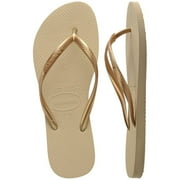 Havaianas Women Slim Flip Flops - صندل الربيع والصيف للنساء - رمادي رملي / ذهبي فاتح ، 6