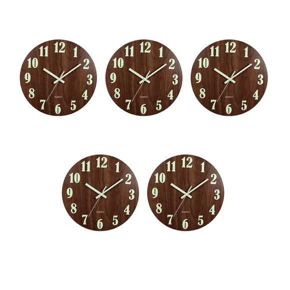 5X Luminous Wall Clock,12 Inch Wooden Silent Non-Ticking Kitchen Wall Clocks for Indoor/Outdoor Living Room
