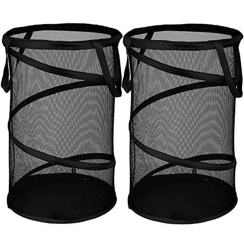 2 Pack Large Collapsible Laundry Basket Foldable Mesh Pop Up Hamper with Handles for Laundry Room,Bathroom,Kids Room,College Dorm,Travel,Storage Organizer Black