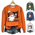 thumbnail image 1 of Chandail en Molleton Halloween pour Femmes Citrouille Chauve-Souris Imprimé Fantôme Col Rond Manches Longues Pull Quotidien Sport, 1 of 8