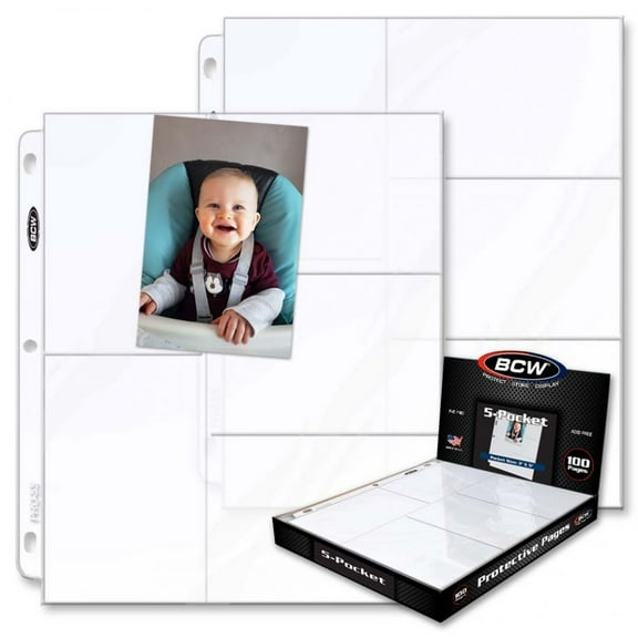 1 pack of 100 BCW 9 ½" x 5 ¼" Photo or Postcard 5-Pocket Side Loading Pro Binder Pages