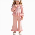 thumbnail image 3 of yboeqw 6M-4T Toddler Girls Clothing 2 Piece Plaid Print Long Sleeve Ruffle Shirt Top Wide Leg Pants Sets Fall Winter Outfits,Size 18-24 Months, 3 of 6