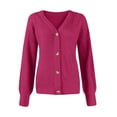 thumbnail image 6 of Women Long Sleeve V Neck Button Down Sweater Jackets Outerwear Casual Loose Fit Solid Color Short Crop Knitwear Cardigan, 6 of 9