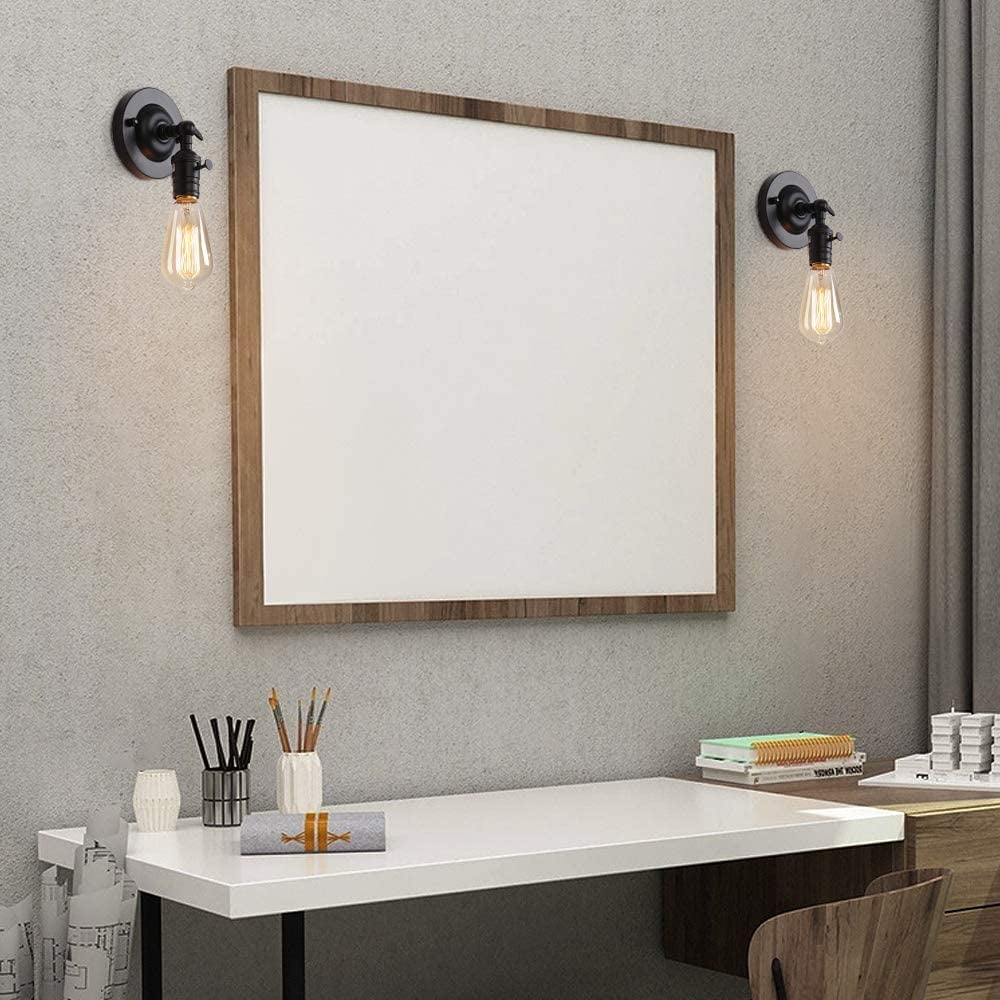 2 Pack Small Rustic Wall Sconce for Kitchen Bathroom by Oumilen, Black(Bulb Not Included)
