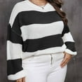 thumbnail image 4 of Scyoekwg Womens Sweaters Long Sleeve Knitted Sweater Striped Crewneck Sweater Fall Winter Clothes Warm Casual Pullover Tops(Black,L), 4 of 7