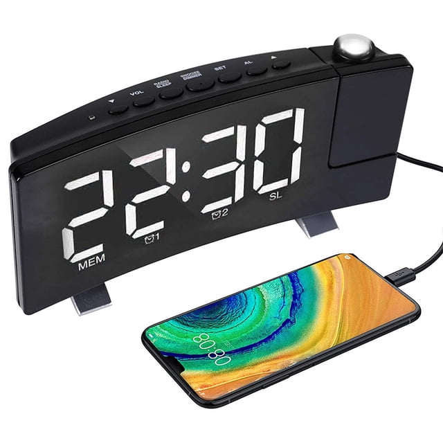 Digital Alarm Clock, Projection Alarm Clocks for Bedroom with 4 Dimmer, USB Phone Charger, 180° Rotable Projector
