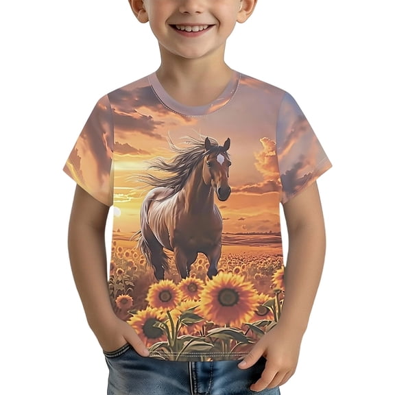 Hiijoy Toddler Boys Horse Print Short Sleeve T-Shirt Summer Casual T Shirt, Sizes 1-2