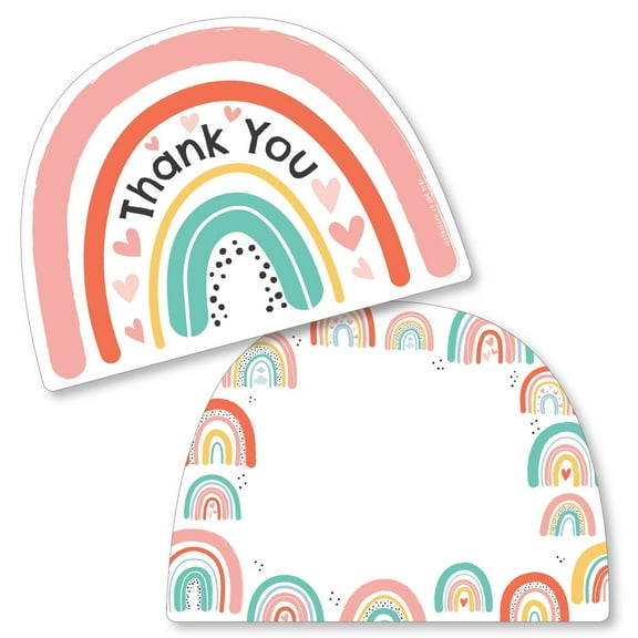 Big Dot of Happiness Hello Rainbow - Shaped Thank You Cards - Boho Baby Shower and Birthday Party Thank You Note Cards with Envelopes - Set of 12
