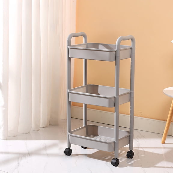 Miogawg 3 Tier Utility Rolling Cart, Metal Mobile Storage Shelf With Lockable Caster Wheels, Multi-Functional Storage Trolley For Office, Living Room, Kitchen