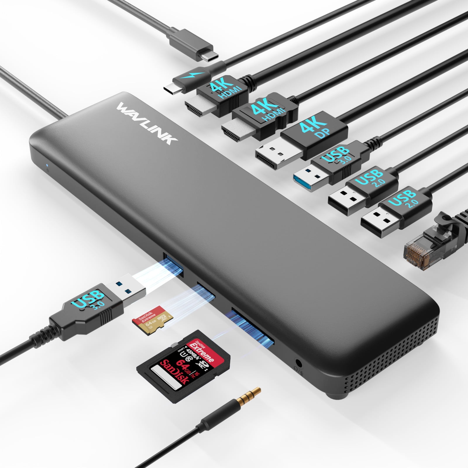 WAVLINK 12-in-1 USB C Triple Display Docking Station, Support 85W Charging for PC, Max 4K@60Hz with DisplayPort, HDMI, PD, USB 2.0/3.0, Gigabit Ethernet, SD/TF Slot, Audio Jack for Windows&Mac