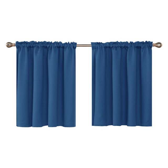Cenefas de cortina opaca con relieve Deconovo, cenefas que bloquean la luz, cenefas para ventana de 42 x 36 pulgadas, azul oscuro, 2 paneles