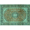 thumbnail image 1 of Ahgly Company Machine Washable Indoor Rectangle Medallion Turquoise Blue Traditional Area Rugs, 5' x 7', 1 of 4