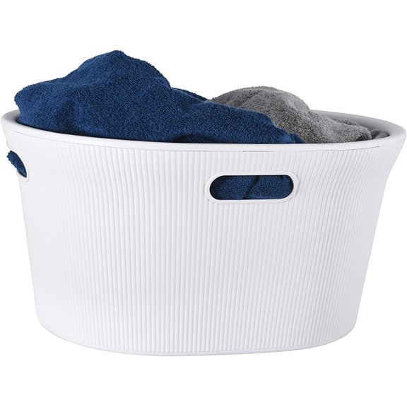 Superio 35L Ribbed Laundry Basket with Cut-Out Handles-White Smoke