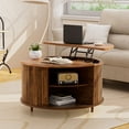 thumbnail image 6 of VNT Round Coffee Table Lift Top with Storage and Sliding Door, 31.5" Mid Century Fluted Small Center Table for Living Room, Walnut, 6 of 10