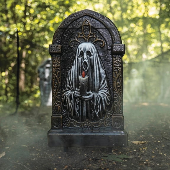 21" Tombstone with Ghost Holding a Candle Halloween Decoration