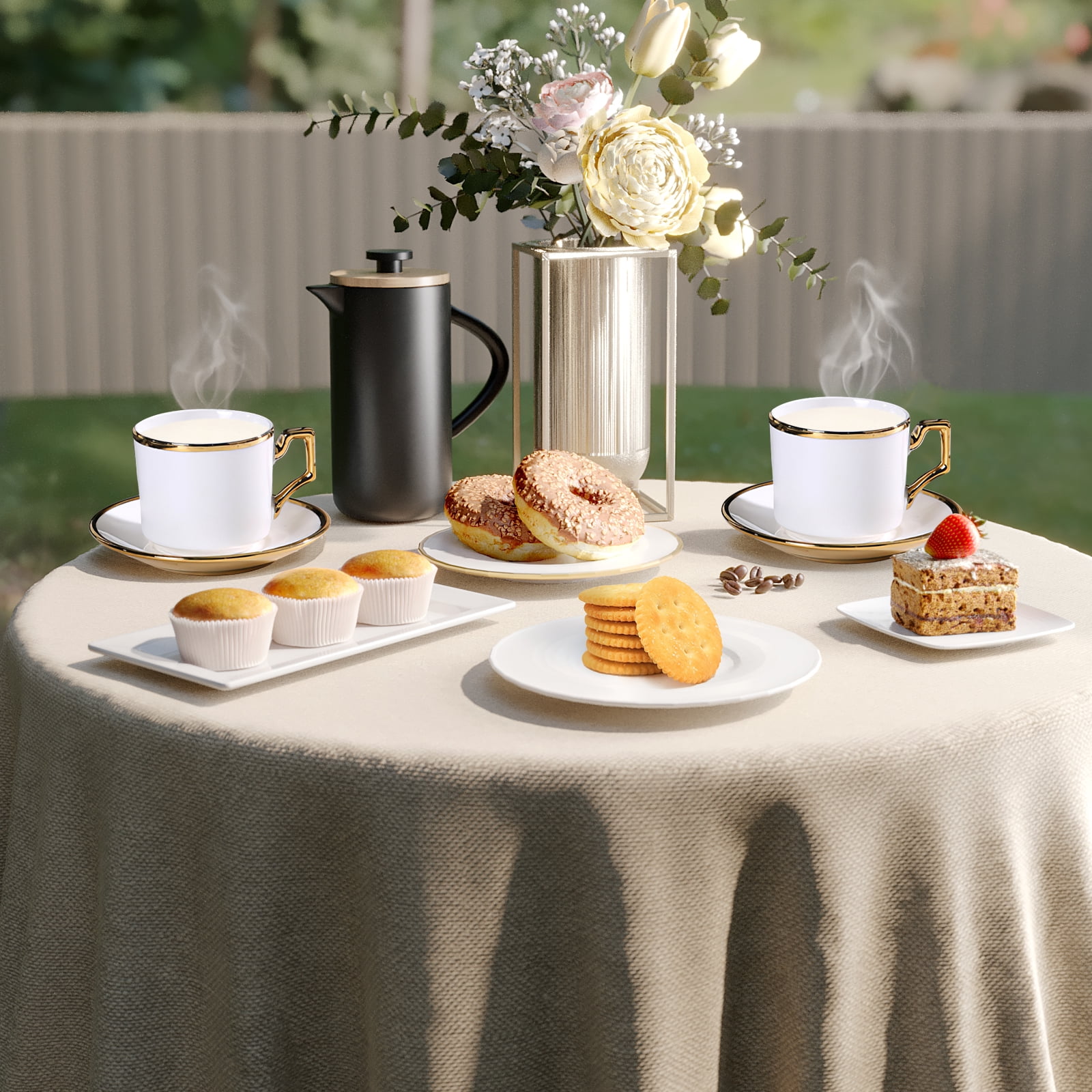 6 Pack Coffee Cup Set - 3oz Ceramic Demitasse Cups with Saucers, Gold-Plated Rim, for Espresso & Turkish Coffee,White