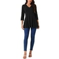 thumbnail image 2 of INSPIRAR CHIC Blusas Básicas de Mujer con Cuello en V, Manga 3/4, con Bolsillos, Corte Suelto, Talla S, Color Negro, 2 of 5