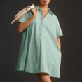 thumbnail image 4 of Lovskoo 2024 Women's Spring Summer Button Down Shirt Dresses Short Sleee Tunics Oversized Loose Blouse Dress with Pockets Green L, 4 of 9