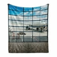 thumbnail image 1 of Modern Soft Flannel Fleece Throw Blanket, China Shangai Airport with Big Jet Plane Wanderlust Traveller Photograph, Cozy Plush for Indoor and Outdoor Use, 50" x 70", White and Sky Blue, by Ambesonne, 1 of 6