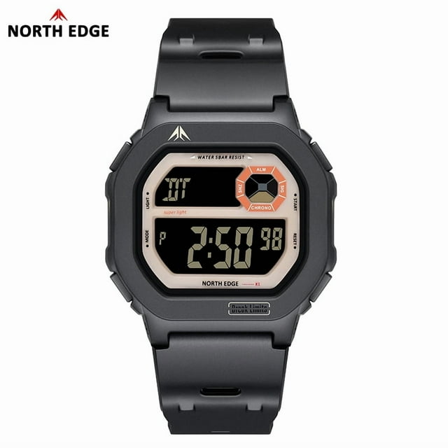 NORTH EDGE X1 Lightweight Square Electronic Watch with Multi-Function Sports Features - 50M Waterproof, Shockproof, Stopwatch, Alarm, Snooze, Auto Calendar, 12/24H Time, Luminous Display - Trendy