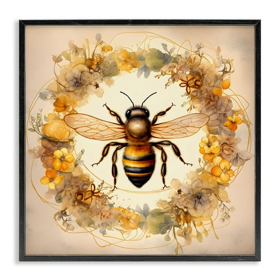 Stupell Industries Country Bee Wreath Animals & Insects Painting Black Framed Art Print Wall Art, 12 x 12