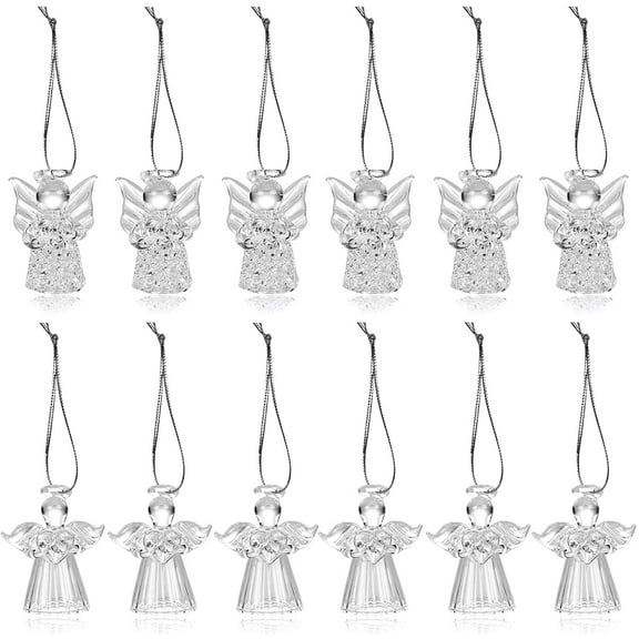 Naler 12 Pcs Christmas Glass Angel Ornaments,Clear Angel Mini Figurines for Home Tree Hanging Decors,0.53lb