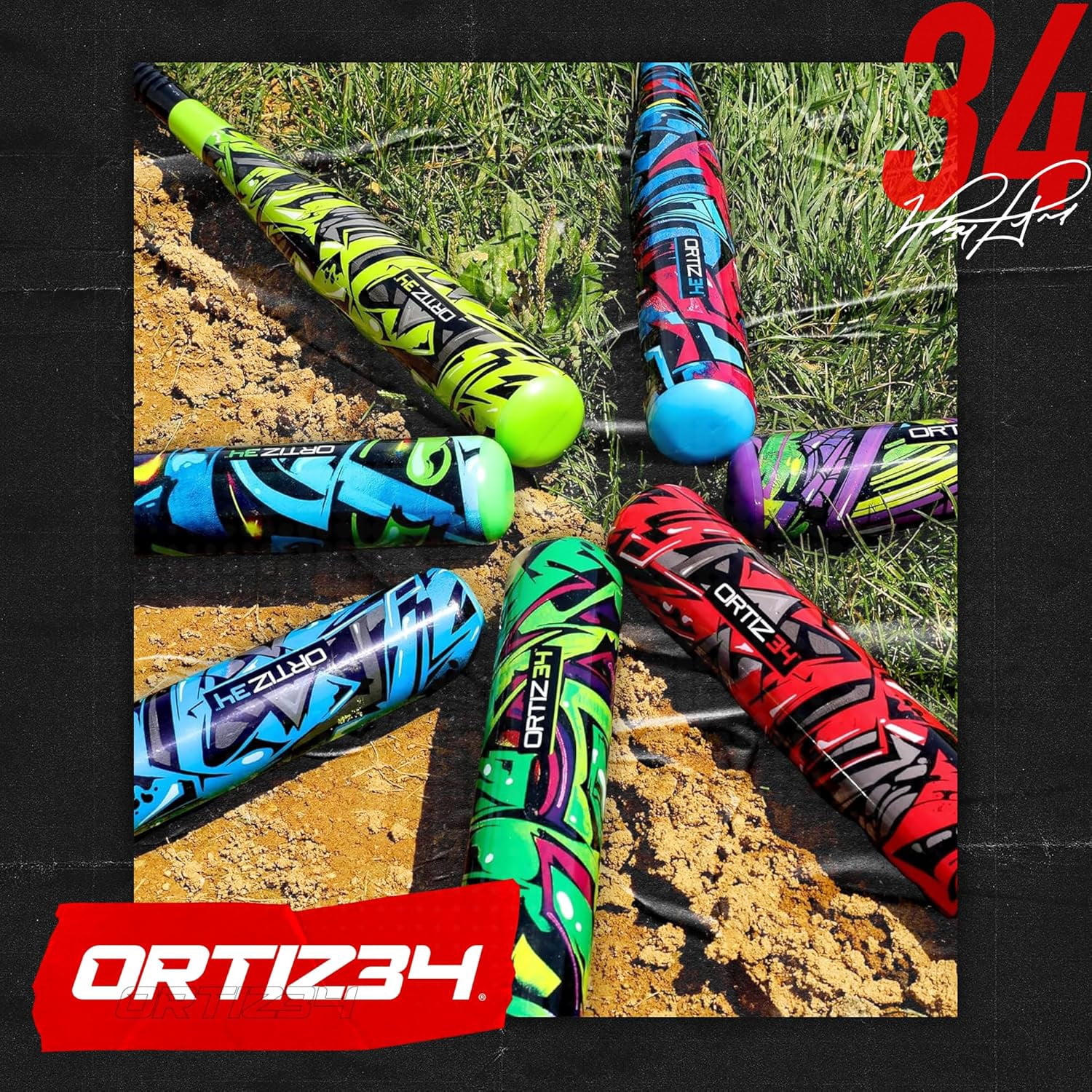 Ortiz34 29" Graffiti Plastic Bat & Ball Set, David Ortiz Backyard Baseball Homerun Set for Youth, Kids, Teens & Adults