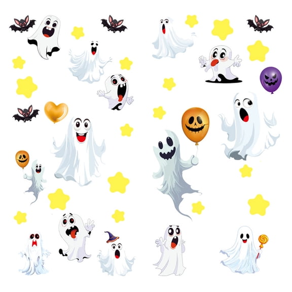 Halloween Static Window Clings, Reusable Ghost Pumpkin Decals for Glass Doors, Cute Holiday Party Decor for Home Shop Classroom Windows, Waterproof Sunproof