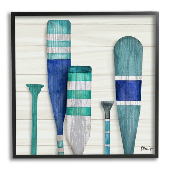 Stupell Industries Port Oars Blue Green Striped Patterns Graphic Art Black Framed Art Print Wall Art, Design by Paul Brent