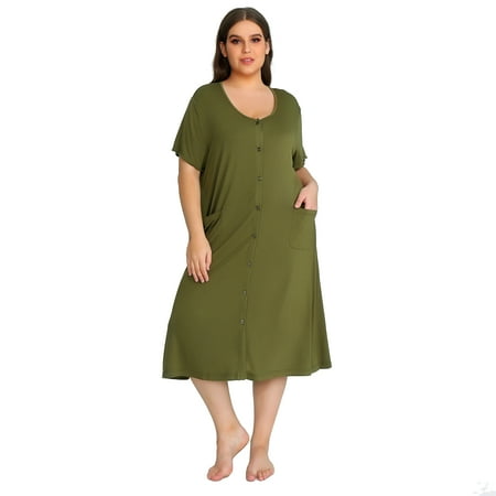 

RH Nightdress Plus size Shortsleeve Button Down Womens Sleepwear Lounge Pajama Dress S-XXL RHW2896