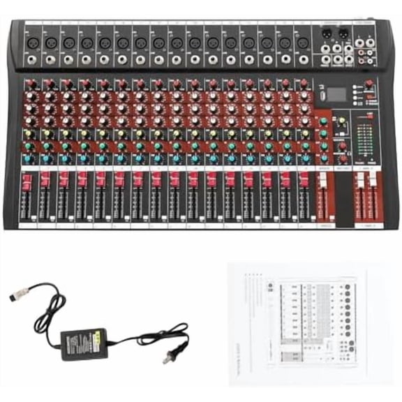 Professional DJ Audio Mixer, NEW BAXS 16 Channel Bluetooth Controller Sound Mixer, USB Interface, 16 XLR Mic/Line, AUX, FX Processor MP3 Player w/48V Phantom For Karaoke Studio Streaming Recording