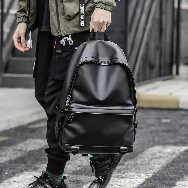 New Fashion Men Leather Backpack Black School Bags for Teenager Boys 15.6 Inch Laptop Backpacks Mochila Masculina High Quality Walmart