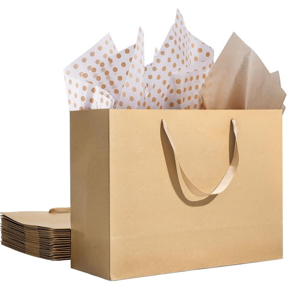 Bolsas de regalo Plauthus 15.7 pulgadas extra grandes, color marrón, con pañuelos y cinta