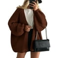 thumbnail image 3 of Cardigans Surdimensionnés pour Femmes Automne Manches Longues Lanterne Tricoté Ouvert Brun Foncé S, 3 of 9
